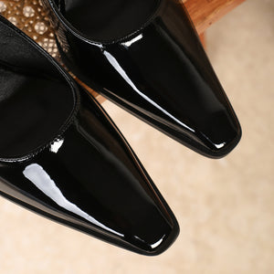 Women's PU patent leather chunky heels pumps