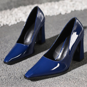 Women's PU patent leather chunky heels pumps