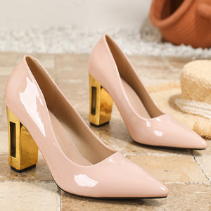 Women's PU patent leather chunky heels pumps for office/party 4 inches