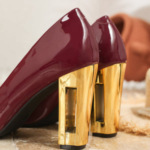 Women's PU patent leather chunky heels pumps for office/party 4 inches