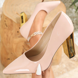 Women's PU patent leather chunky heels pumps for office/party 4 inches