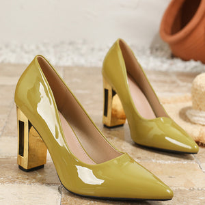 Women's PU patent leather chunky heels pumps for office/party 4 inches