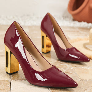 Women's PU patent leather chunky heels pumps for office/party 4 inches