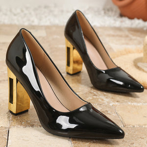 Women's PU patent leather chunky heels pumps for office/party 4 inches