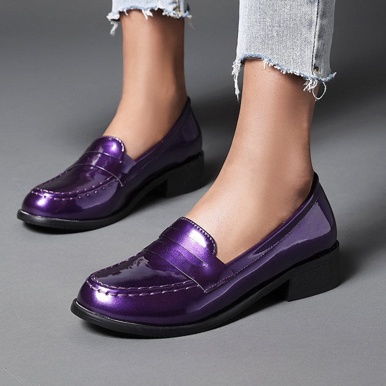 Women's PU patent leather penny loafers