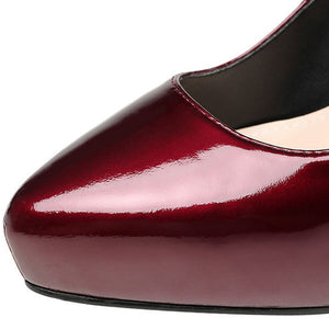 burgundy Women's PU patent leather platform pumps with glitter accent for wedding/party