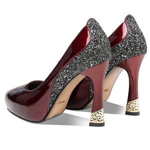 Women's PU patent leather platform pumps with glitter accent for wedding/party