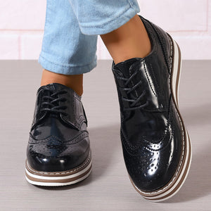black Vintage-Inspired Oxford Shoes for Women - Wingtip Brogue Platform Oxfords for Classic Everyday Wear