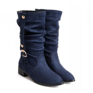 Women's Slouch Buckle Low-Heel Mid-Calf Boots