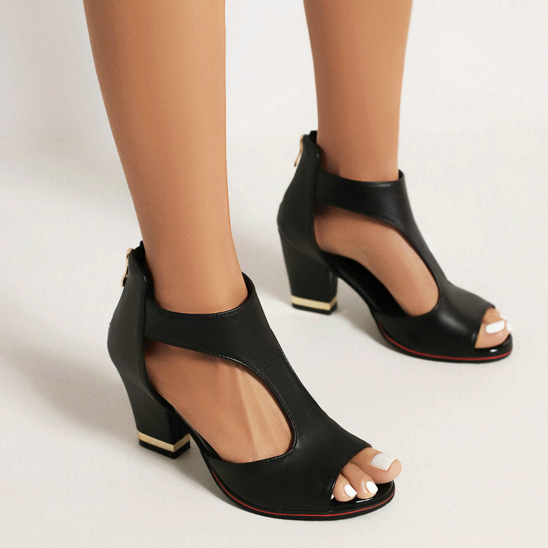 Women's T strap side cut-out arch supprt sandals block heels