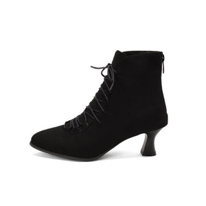 black Women's Vintage Faux Suede Lace-Up Victorian Ankle Boots