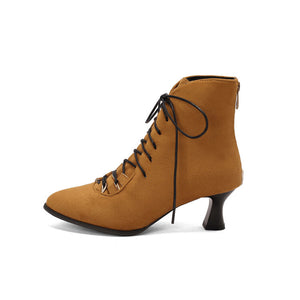 yellow Women's Vintage Faux Suede Lace-Up Victorian Ankle Boots