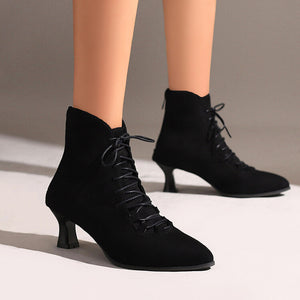 Women's Vintage Faux Suede  Lace-Up Victorian Ankle Boots