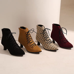 Women's Vintage Faux Suede  Lace-Up Victorian Ankle Boots