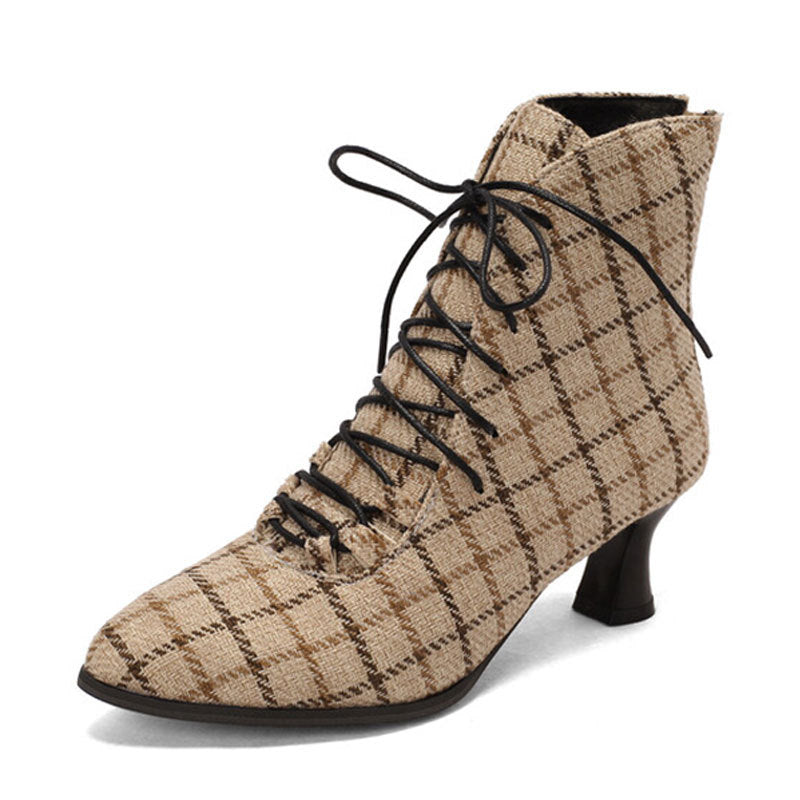 Women's Vintage Faux Suede  Lace-Up Victorian Ankle Boots