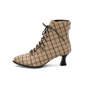 khaki Women's Vintage Faux Suede Lace-Up Victorian Ankle Boots