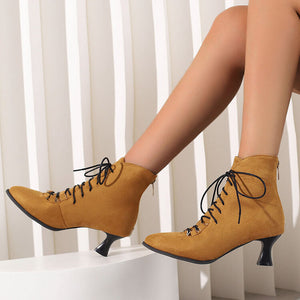 yellow Women's Vintage Faux Suede Lace-Up Victorian Ankle Boots
