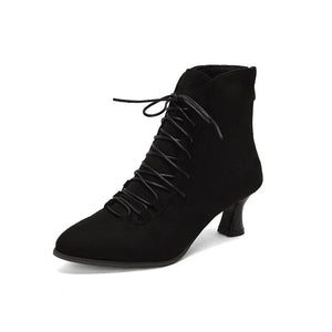 black Women's Vintage Faux Suede Lace-Up Victorian Ankle Boots