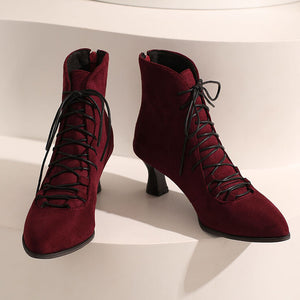 Women's Vintage Faux Suede  Lace-Up Victorian Ankle Boots