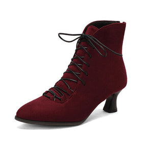 Women's Vintage Faux Suede  Lace-Up Victorian Ankle Boots