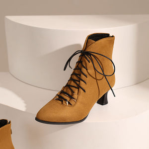 yellow Women's Vintage Faux Suede Lace-Up Victorian Ankle Boots