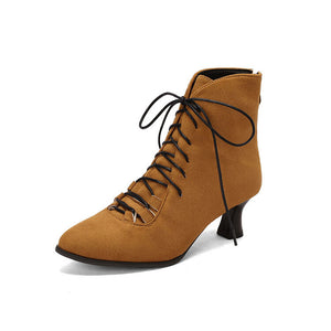 Women's Vintage Faux Suede  Lace-Up Victorian Ankle Boots