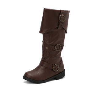 brown Women's Vintage Pirate Boots Halloween Costume Cosplay Viking Boots