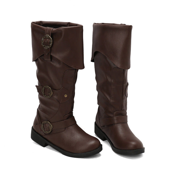 brown Women's Vintage Pirate Boots Halloween Costume Cosplay Viking Boots