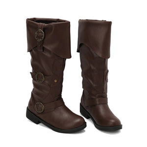 brown Women's Vintage Pirate Boots Halloween Costume Cosplay Viking Boots