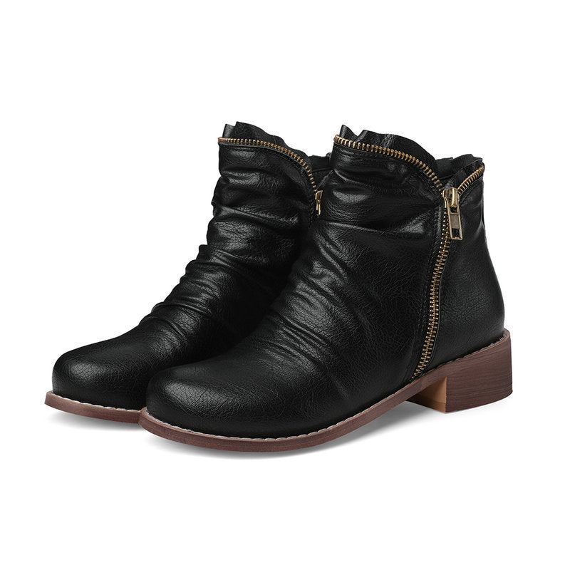 Women's Vintage Slouch Ankle Boots – Side Zipper