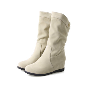 Women's Slouch Mid-Calf Wedge Boots – Faux Suede Pull-On