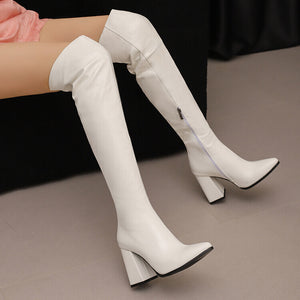 Women's chunky high heels over the knee boots