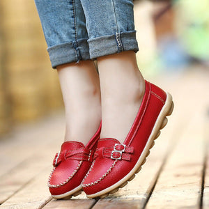 red Women's comfortable walking loafers anti-skid