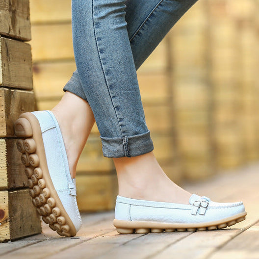 Soft Slip-on Leather Flats Black Flat Shoes For Women - GetComfyShoes