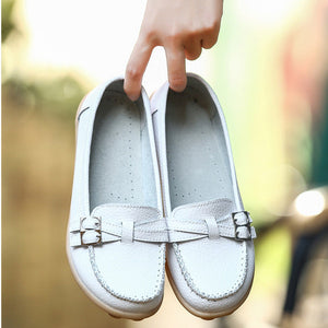 white Women's comfortable walking loafers anti-skid