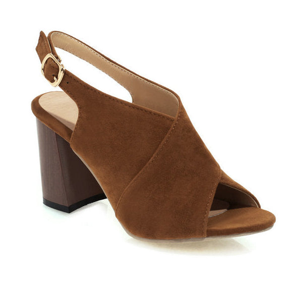 Women's criss cross strap peep toe block heels sandals