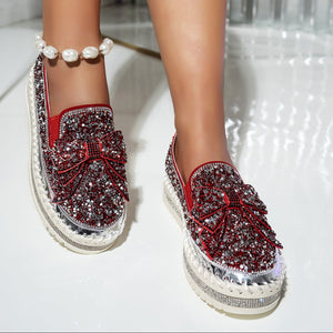 Women's fashion glitter slip on sneakers rhinestone shiny crystal platform sneakers