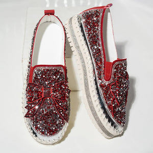 Women's fashion glitter slip on sneakers rhinestone shiny crystal platform sneakers