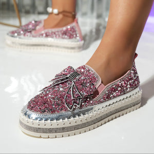 Women's fashion glitter slip on sneakers rhinestone shiny crystal platform sneakers
