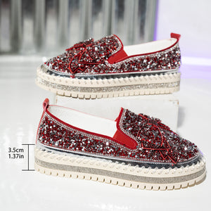Women's fashion glitter slip on sneakers rhinestone shiny crystal platform sneakers