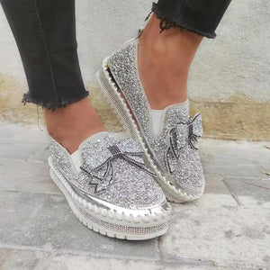 Women's fashion glitter slip on sneakers rhinestone shiny crystal platform sneakers
