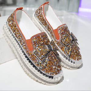 Women's fashion glitter slip on sneakers rhinestone shiny crystal platform sneakers