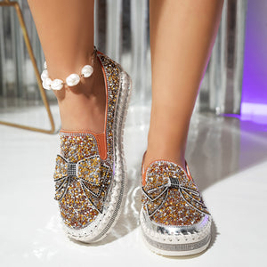 Women's fashion glitter slip on sneakers rhinestone shiny crystal platform sneakers