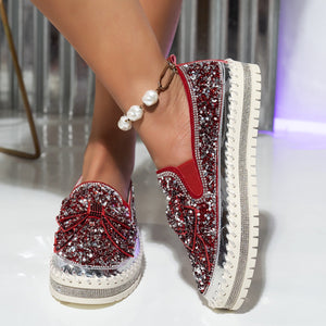Women's fashion glitter slip on sneakers rhinestone shiny crystal platform sneakers