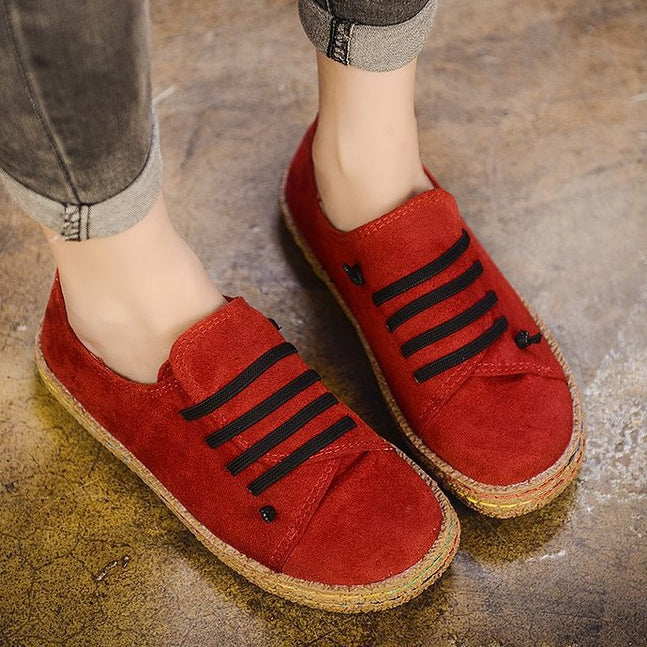 Women's faux suede slip-on loafers with elastic straps comfortable daily wear shoes