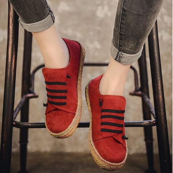 Women's faux suede slip-on loafers with elastic straps comfortable daily wear shoes