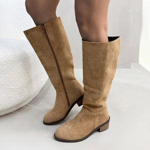 khaki Women's faux suede wide calf knee high boots