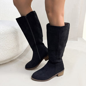 black Women's faux suede wide calf knee high boots