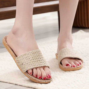 Women's flax summer indoor slippers anti-slip vacation style slides