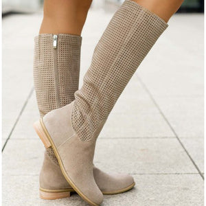 Women's perforated faux suede knee high boots